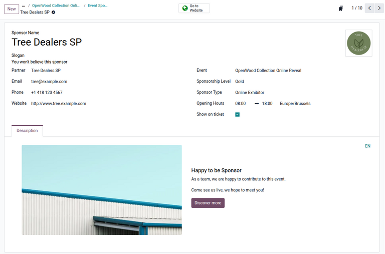 Event sponsor form in Odoo Events.