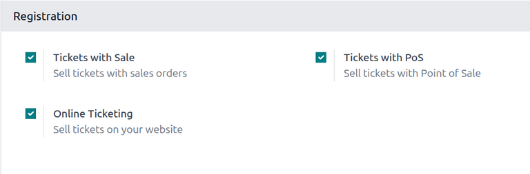 View of the settings page for Odoo Events.