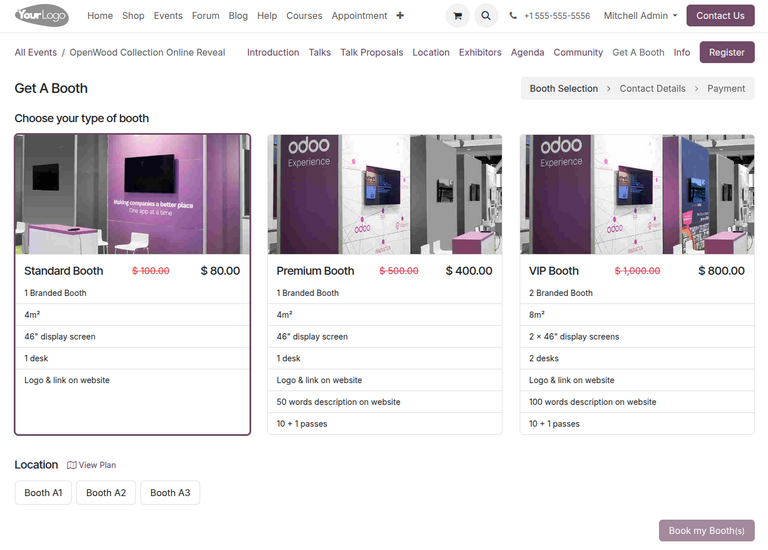 Get A Booth page on the website in Odoo Events.