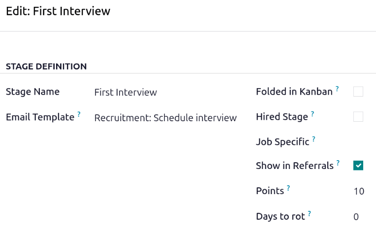 The Recruitment: Schedule Interview email template populating the Email Template field.