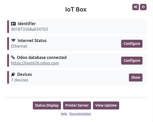 IoT box's homepage