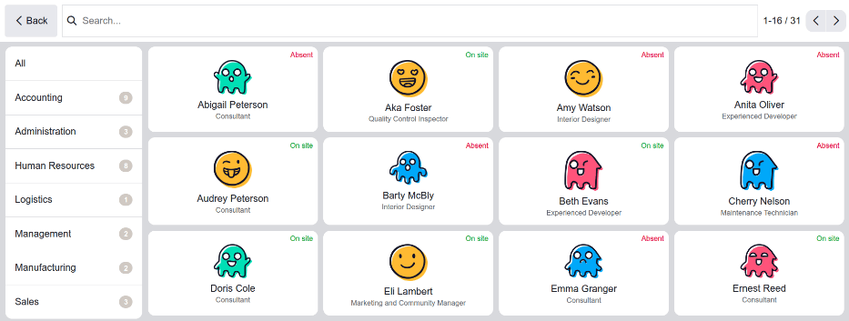 The manual selection check in screen in the Attendances app onboarding.