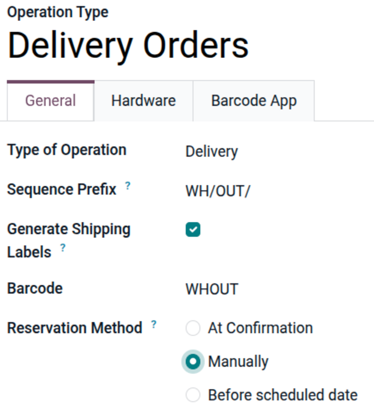 Reservation method field on delivery order operation type form.