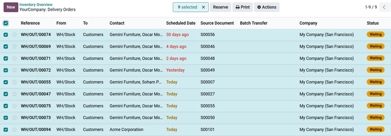 List of orders in waiting status and Reserve button.