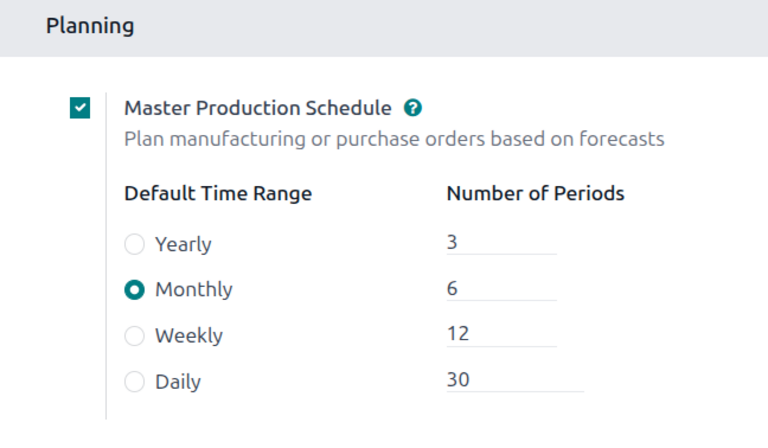 The MPS setting in the Manufacturing app's settings.