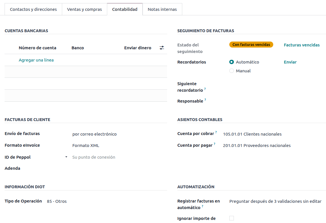 DIOT information on a vendor contact.