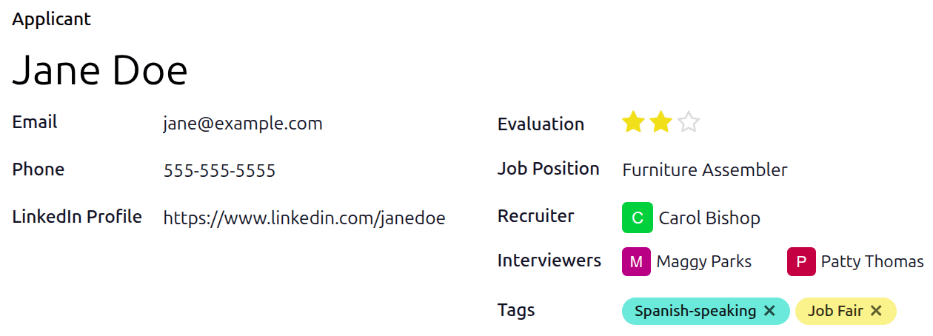 All the fields of the applicant section for a new applicant form entered.