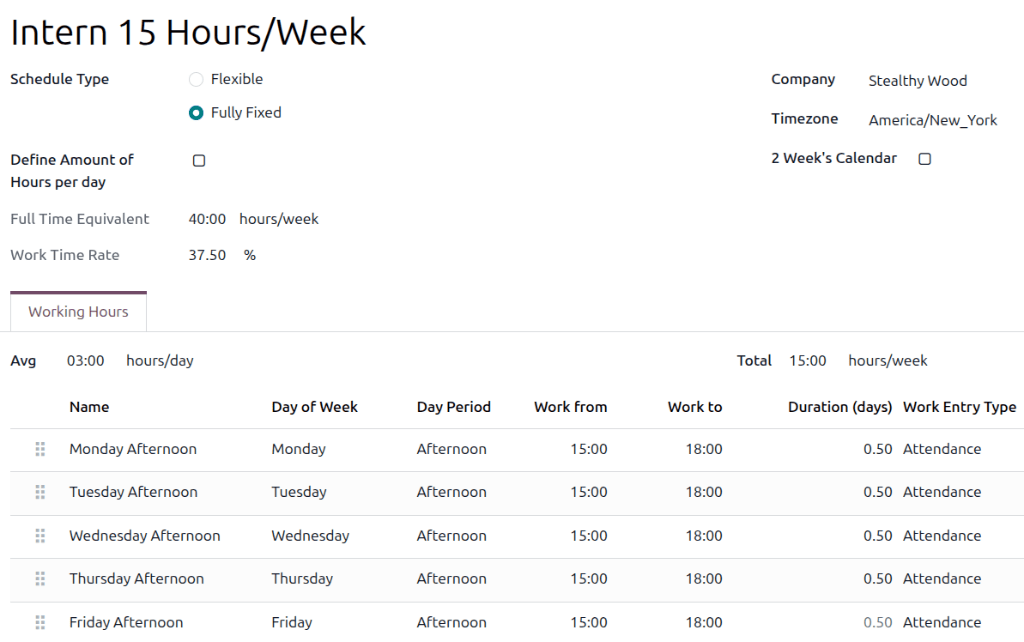 A new working schedule for interns that work a fifteen-hour week.