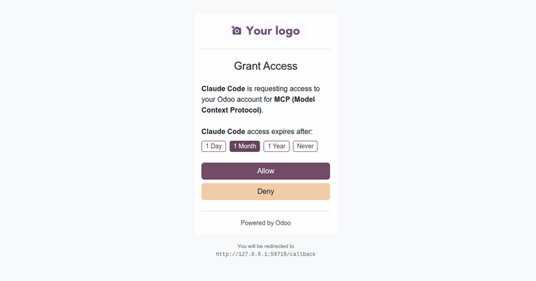 Access screen for authenticating using OAuth.