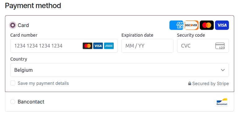Online payment form