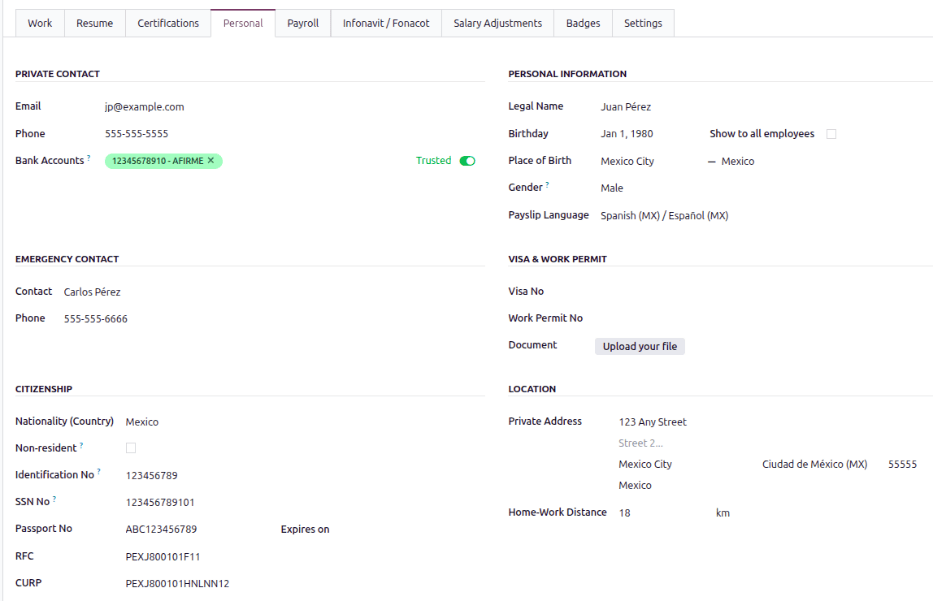 Where all personal information is located on the employee profile.
