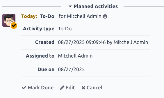 A detailed view of a planned activity.