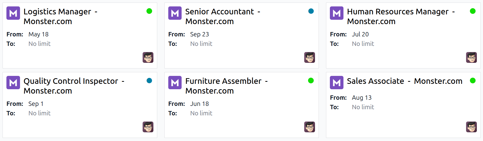 All job positions posted to a job board.