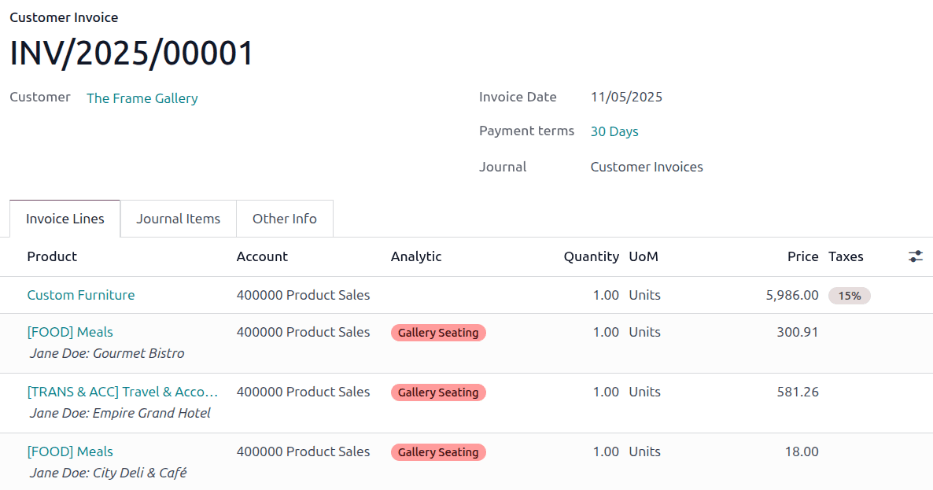 See the expenses listed on the sales order after clicking into it.