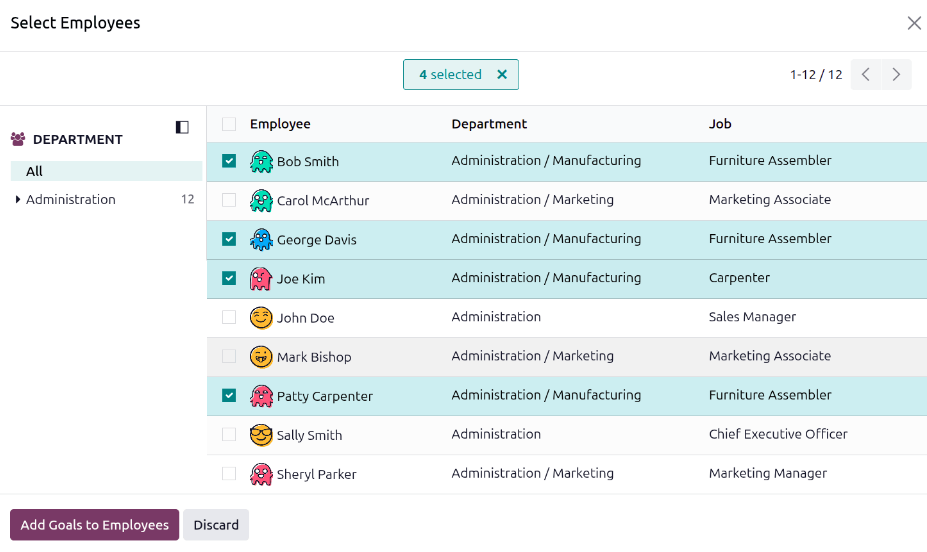 Select the employees to assign goals to.