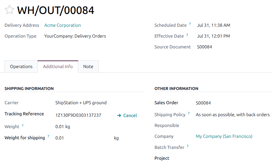 Validated delivery order with ShipStation shipping information.