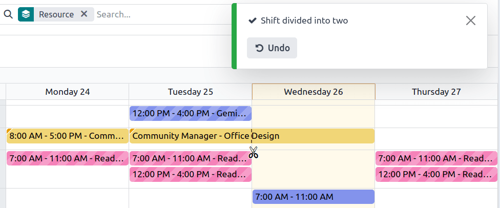 Split shifts tool.