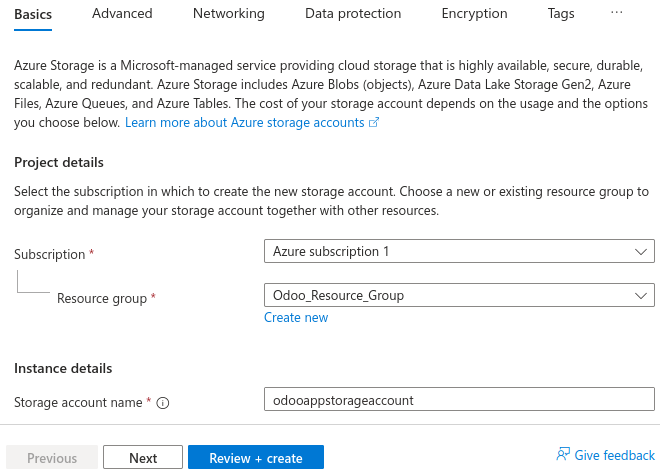 Creating a Microsoft Azure storage account