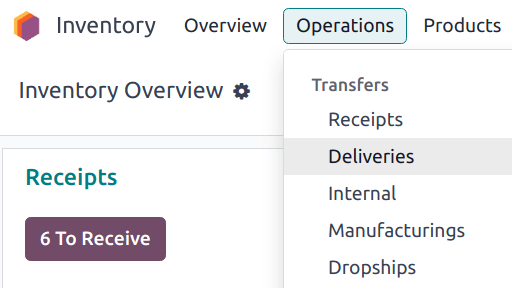 Show all transfer types in a drop-down menu.