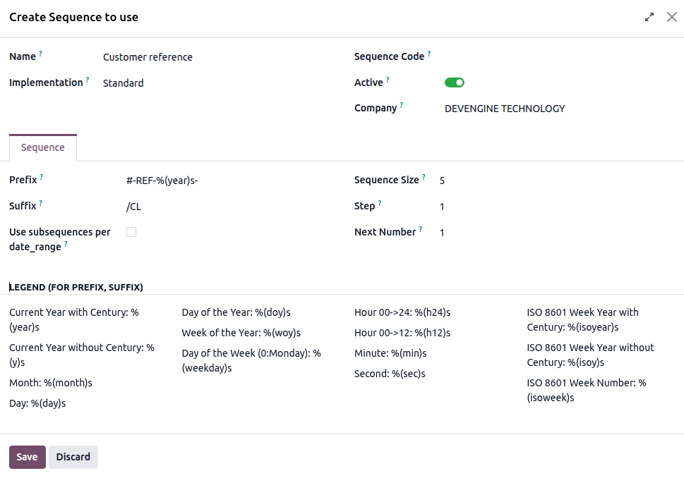 Example of an Update Record action using a sequence