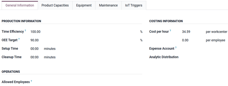 The General Information tab of the work center form.