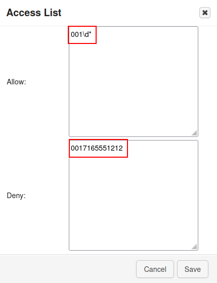 访问列表元素配置，其中允许/拒绝字段已高亮显示。