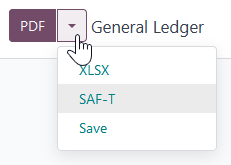 SAF-T 按钮，用于以 XML 格式导出文件