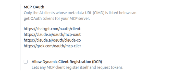 Approved CIMD clients in Settings.