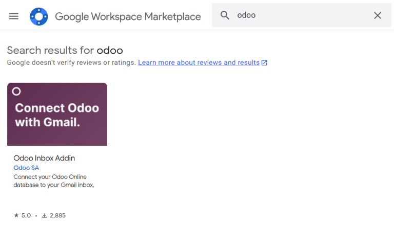 Google Workspace Marketplace 中的 Odoo Inbox Addin。