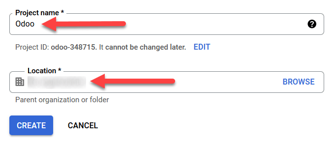 Google OAuth&nbsp;的项目名称和位置。