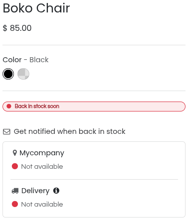 产品缺货但将会再次可用的示例。