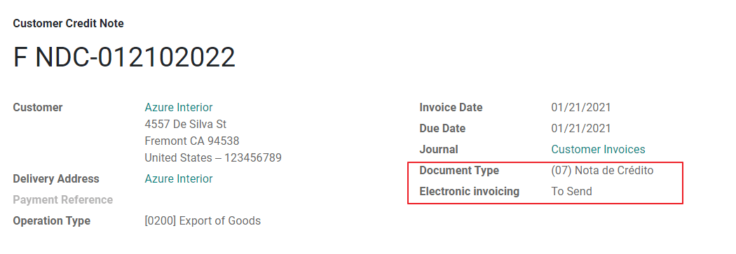 贷记凭证单据类型。
