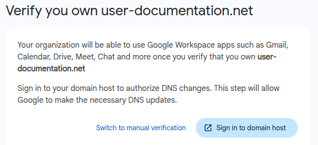在 Google Workspace 上改用手动域验证