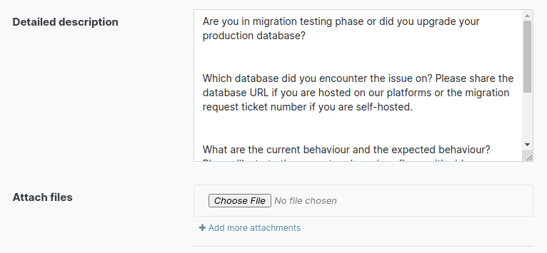 "Detailed Description" field in the support form on Odoo