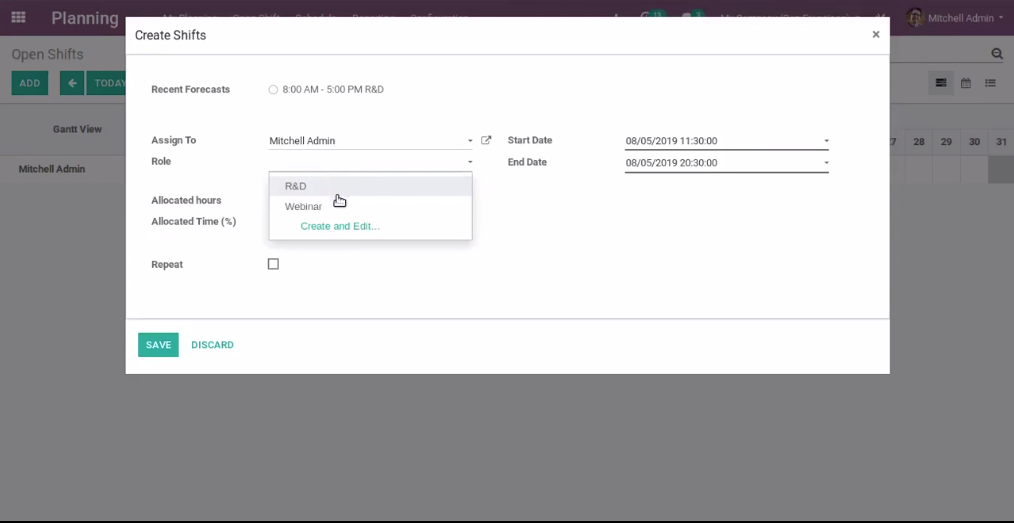 Odoo13新模块之日程排期