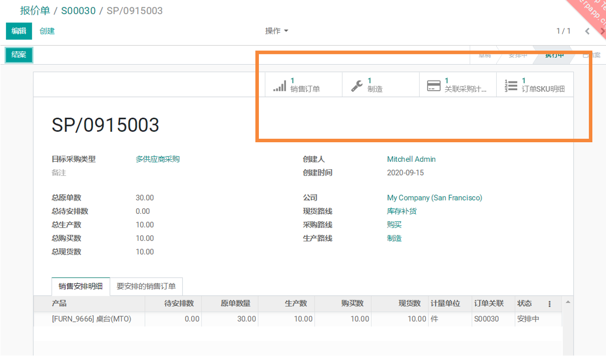 Odoo14,13智能安排采购生产库存同时补货