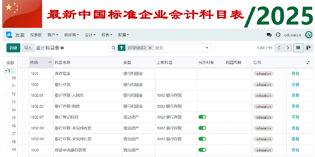 [l10n_cn_standard_latest] 2023最新中国企业会计科目表